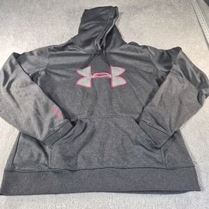 Under Armour Hoodie Womens Lg Gray Pink Embroidered Logo Cold Gear Sweatshirt